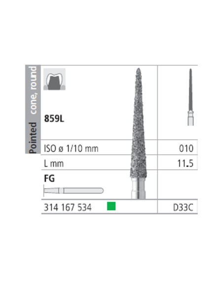 Fresas Diamante FG D33C 859L-010 Grueso, Lanza Cono Puntiagudo 6 uds Intensiv