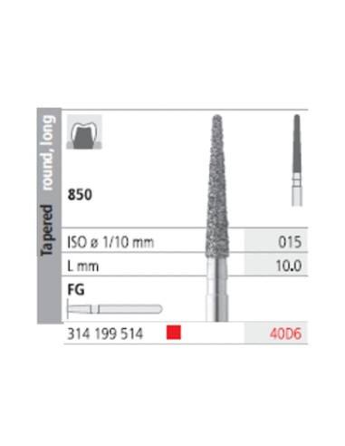 Fresas Diamante FG 40D6 Cónico, Redondo, Largo 850-015 L10 Fino 6u Intensiv