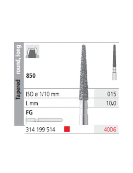 Fresas Diamante FG 40D6 Cónico, Redondo, Largo 850-015 L10 Fino 6u Intensiv