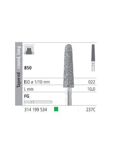 Fresas Diamante FG 237C Cónico, Redondo, Largo 850-022 Grueso L10 Caja 6u Intensiv