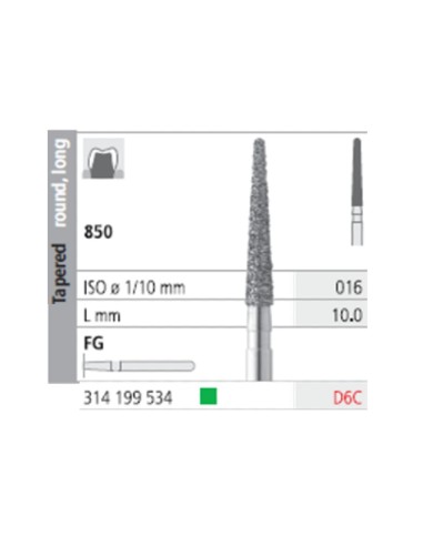 Fresas Diamante FG 232 Cónico, Redondo, Largo 850-010 Medio L10 Caja 6u Intensiv