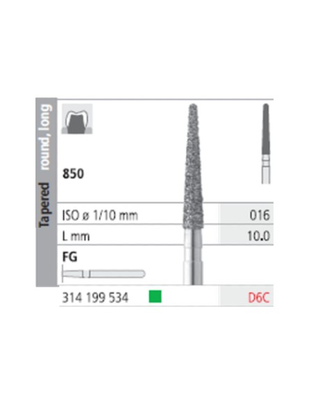 Fresas Diamante FG 232 Cónico, Redondo, Largo 850-010 Medio L10 Caja 6u Intensiv