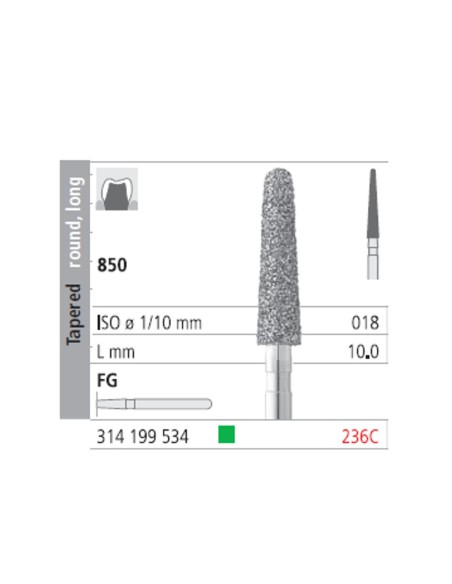 Fresas Diamante FG 236C Cónico, Redondo, Largo 850-018 Grueso L10 Caja 6u Intensiv
