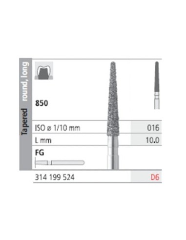 Fresas Diamante FG D6 Cónico, Redondo, Largo 850-016 Medio L10 Caja 6u Intensiv