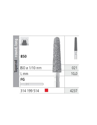 Fresas Diamante FG 4237 Cónico, Redondo, Largo 850-021 Fino L10 Caja 6u Intensiv