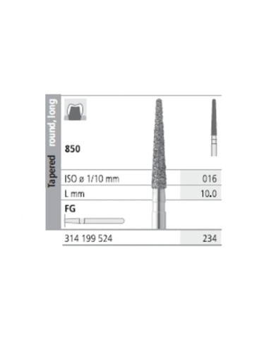 Fresas Diamante FG 234 Cónico, Redondo, Largo 850-016 Medio L10 Caja 6u Intensiv