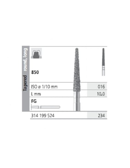 Fresas Diamante FG 234 Cónico, Redondo, Largo 850-016 Medio L10 Caja 6u Intensiv