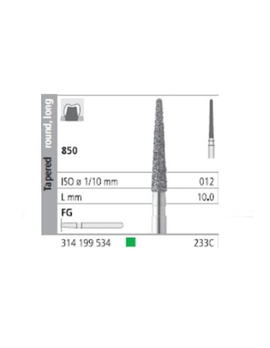 Fresas Diamante FG 233C Cónico, Redondo, Largo 850-012 Grueso L10 Caja 6u Intensiv