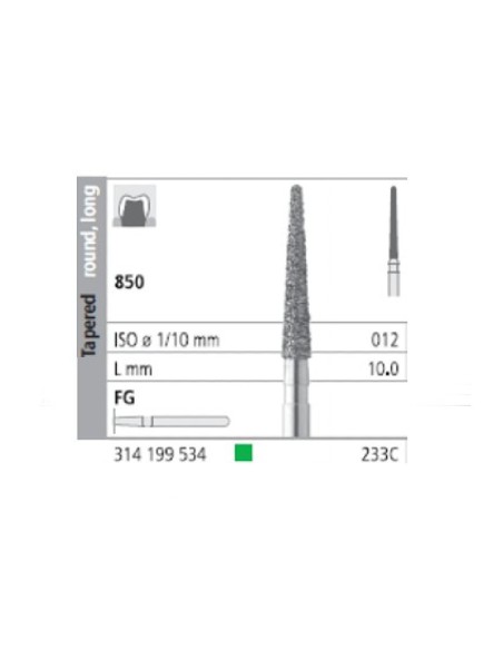 Fresas Diamante FG 233C Cónico, Redondo, Largo 850-012 Grueso L10 Caja 6u Intensiv