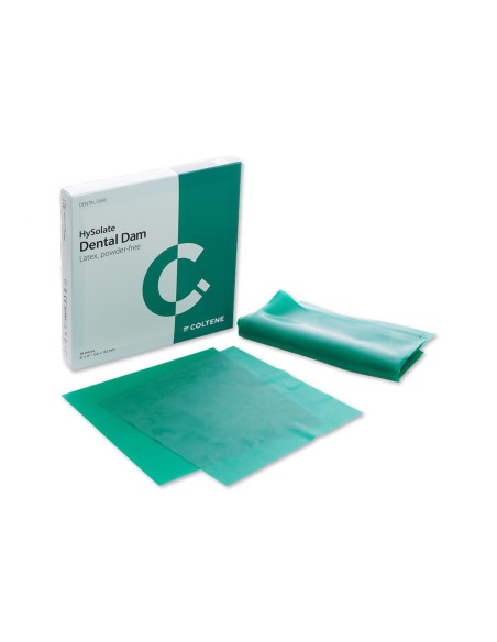 Dique dental de goma verde con látex y sin polvo HySolate.