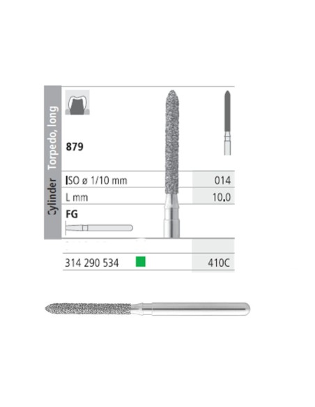 Fresas Diamante FG 410C Cilindro Torpedo, Largo 879-014 Grueso L10 Caja 6u Intensiv