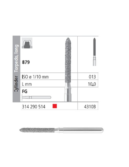 Fresas Diamante FG 4310B Cilindro Torpedo, Largo 879-013 Fino L10 Caja 6u Intensiv