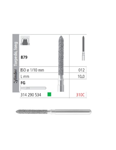 Fresas Diamante FG 310C Cilindro Torpedo, Largo 879-012 Grueso L10 Caja 6u Intensiv