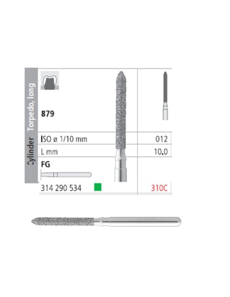 Fresas Diamante FG 310C Cilindro Torpedo, Largo 879-012 Grueso L10 Caja 6u Intensiv