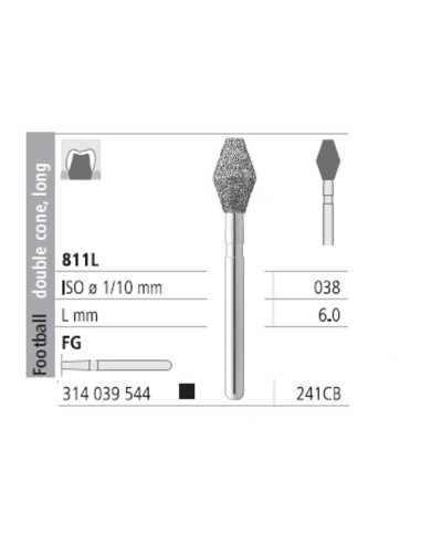 Fresas Diamante FG 241CB Doble Cono Largo 811L-038 Super Grueso L6 Caja 6u Intensiv