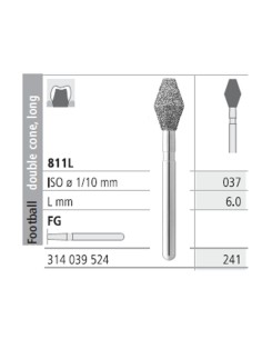 Fresas Diamante FG 241 Doble Cono Largo 811L-037 Medio L6 Caja 6u Intensiv
