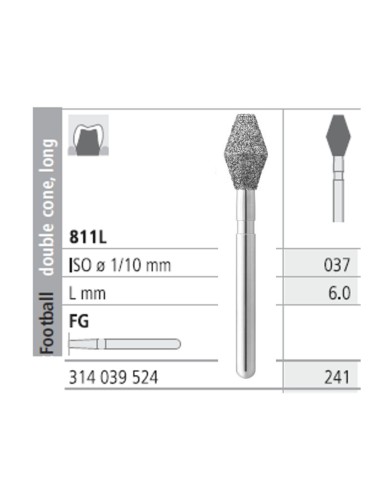Fresas Diamante FG 241 Doble Cono Largo 811L-037 Medio L6 Caja 6u Intensiv