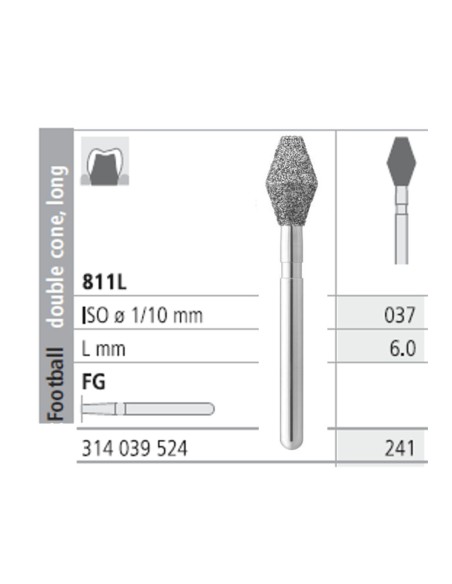 Fresas Diamante FG 241 Doble Cono Largo 811L-037 Medio L6 Caja 6u Intensiv