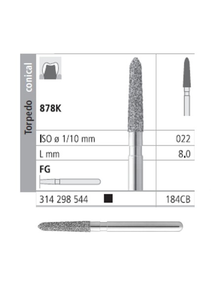 Fresas Diamante FG 184CB 878K-022 Super Grueso L 8mm Caja 6u Intensiv