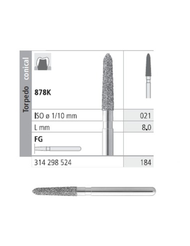 Fresas Diamante FG 184 Torpedo Cónico 878K-021 Medio L 8mm Caja 6u Intensiv