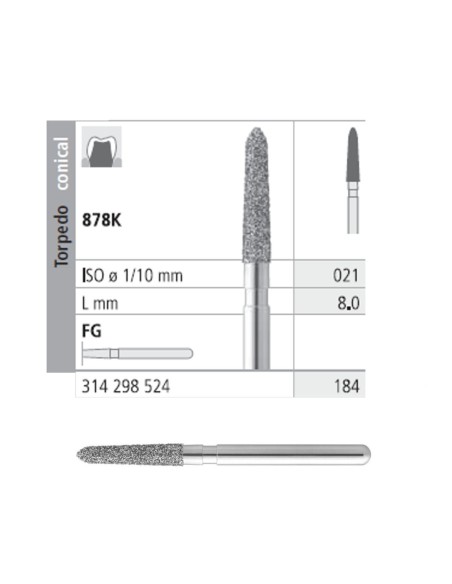 Fresas Diamante FG 184 Torpedo Cónico 878K-021 Medio L 8mm Caja 6u Intensiv