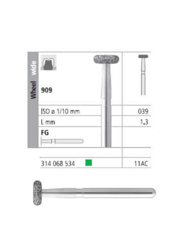 Fresas Diamante FG 11AC Rueda, Ancha 909-039 Grueso, Verde L 1,3mm 6u Intensiv