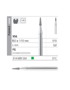 Fresa Diamante FG D1C Cono Puntiagudo Corto 956-10 Grueso, Verde L 3,0mm 1 unidad Intensiv