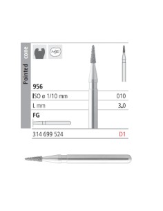 Fresas Diamante FG D1 Cono Puntiagudo Corto 956-010 Marrón, 60 micras L 3,0mm 6 uds Intensiv