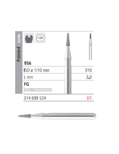 Fresas Diamante FG D1 Cono Puntiagudo Corto 956-010 Marrón, 60 micras L 3,0mm 6 uds Intensiv