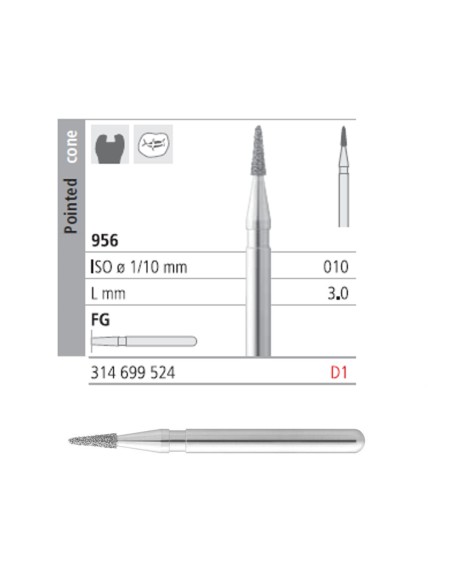Fresas Diamante FG D1 Cono Puntiagudo Corto 956-010 Marrón, 60 micras L 3,0mm 6 uds Intensiv
