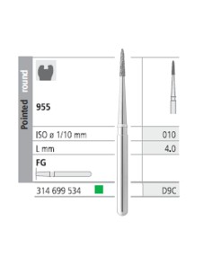 Fresas Diamante FG D9C Cono Puntiagudo Corto, Cuello Largo 955-010 Grueso L4 6 uds Intensiv