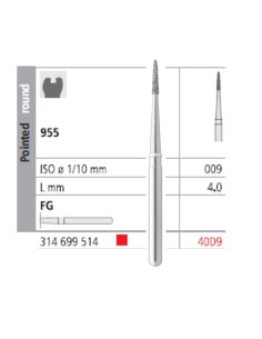 Fresas Diamante FG 40D9 Cono Puntiagudo Corto, Cuello Largo 955-009 Fino L4 6 uds Intensiv