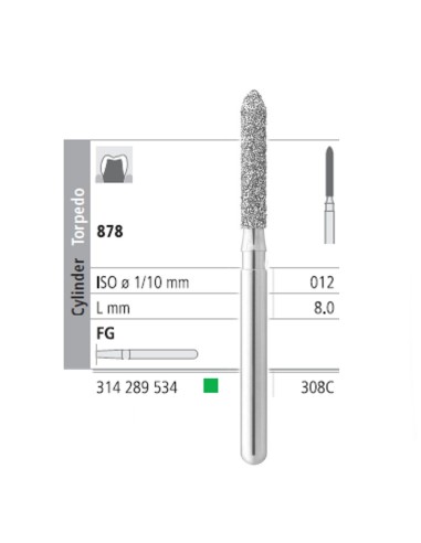 Fresas Diamante FG 308C Torpedo Normal 878-012 Grueso L 8,0mm 6 uds Intensiv