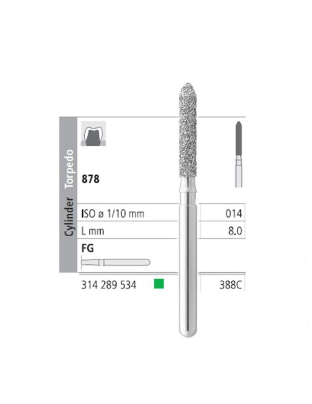Fresas Diamante FG 388C Torpedo Normal 878-014 Grueso L 8,0mm 6 uds Intensiv