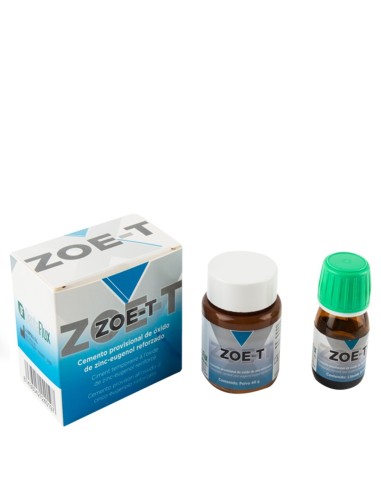 Zoe-T Cemento provisional de óxido de cinc eugenol reforzado. Envase de 40gr + envase 20ml.