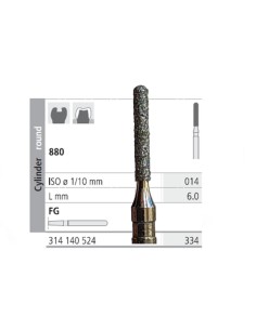 Fresas Diamante FG 334 Cilindro Redondo 880-0104 Medio L 6mm Caja 6u Intensiv