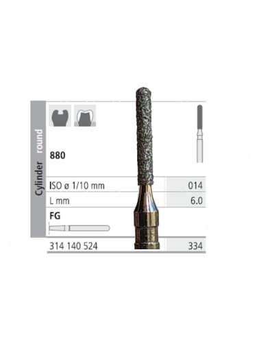 Fresas Diamante FG 334 Cilindro Redondo 880-0104 Medio L 6mm Caja 6u Intensiv
