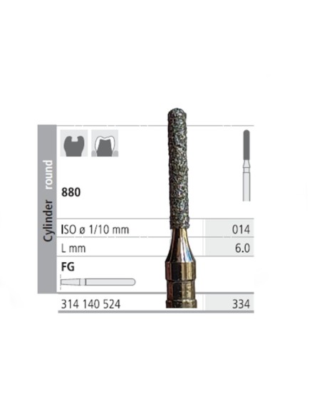 Fresas Diamante FG 334 Cilindro Redondo 880-0104 Medio L 6mm Caja 6u Intensiv