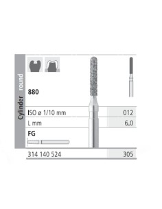 Fresas Diamante FG 305 Cilindro Redondo 880-012 Medio L 6mm Caja 6u Intensiv