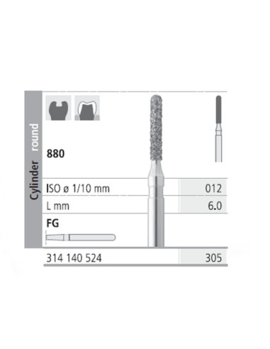 Fresas Diamante FG 305 Cilindro Redondo 880-012 Medio L 6mm Caja 6u Intensiv
