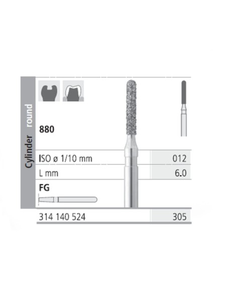 Fresas Diamante FG 305 Cilindro Redondo 880-012 Medio L 6mm Caja 6u Intensiv