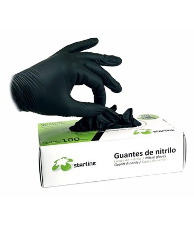 Guantes de Nitrilo, Sin Polvo, Ambidiestros, Negro Caja 100 unidades Starline