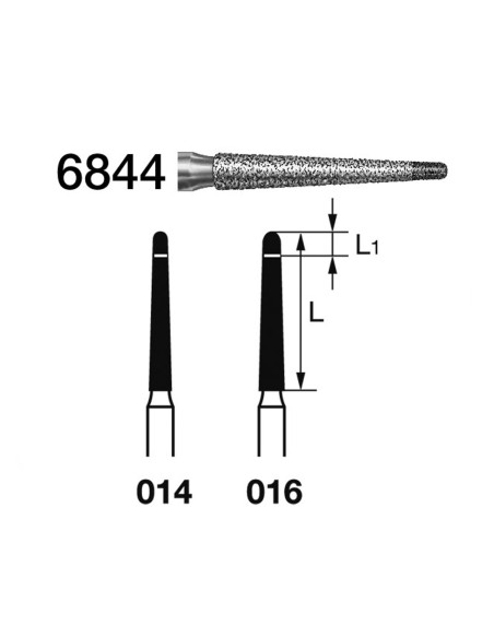 Fresas Diamante FG 6844-314 Cónico Largo, Grano Fino Grueso, 5u Komet