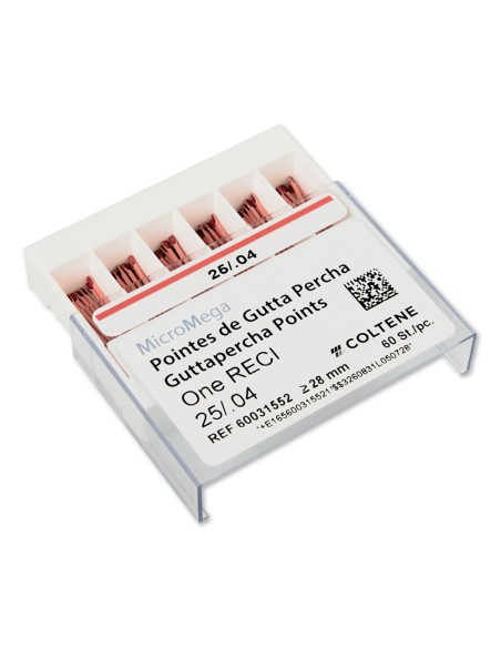 Puntas de Guttapercha MicroMega One RECI Conicidad 04 L 28 mm SIN Látex 60 uds Coltène
