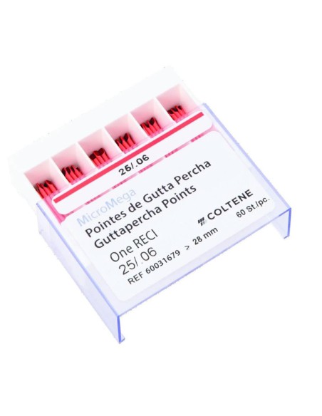 Puntas de Guttapercha MicroMega One RECI 25/.06 L 28 mm SIN Látex 60 uds Coltène