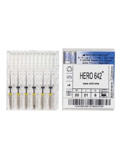 Limas NiTi Hero 642 L 21 mm Conicidad 06 Conformado 6 unidades MicroMega Coltène