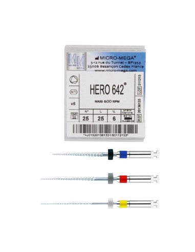Limas NiTi Hero 642 Conicidad 06 L 25mm Conformado 6 unidades MicroMega Coltène