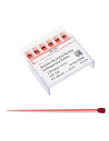 Puntas de Guttapercha MicroMega 2Shape Mini Conicidad 04 L 28 mm SIN Látex 60 uds Coltène