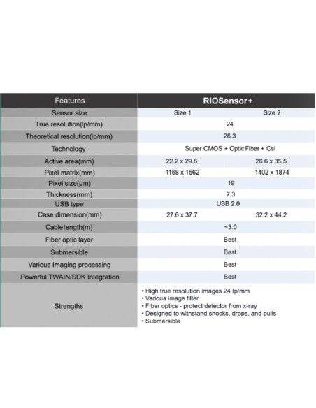 RIOSensor Plus Sensor Intraoral Digital RVG, Rayos X Tamaño 2 Área Activa 26,6x35,5mm Ray
