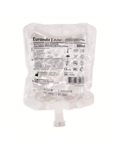 Suero Fisiológico Cloruro de Sodio 0,9% Caja 20 Bolsas 250ml Uso Dental, Euronda Alle